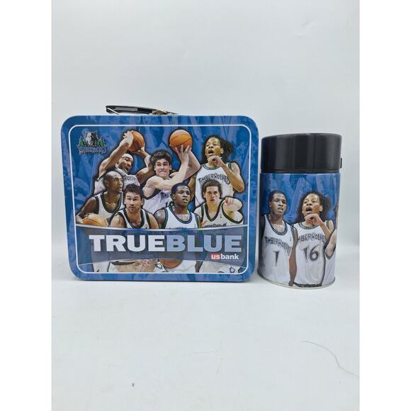 MINNESOTA Timberwolves Vintage Metal Lunch Box & Matching Thermos U.S. Bank - Picture 1 of 14